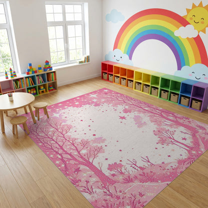 Dreamy Pink Starry Forest Rug