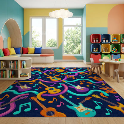 Vibrant Guitar Notes Wavy Swirls Rug