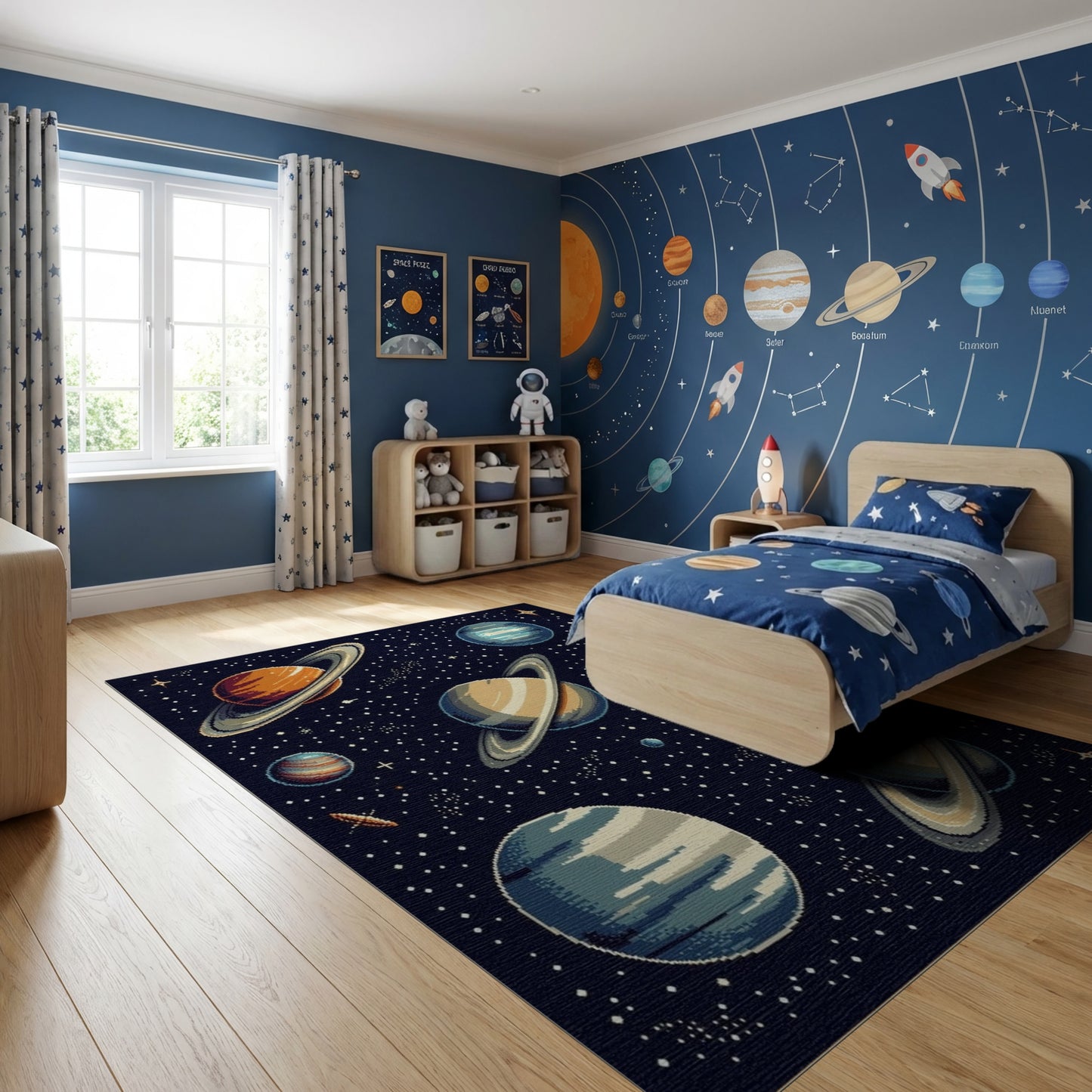 Pixelated Cosmic Saturn Planets Stars Rug