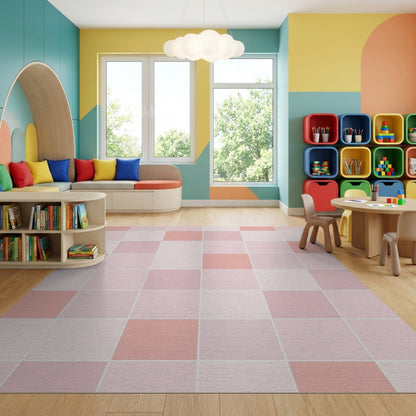 Blush Pink Geometric Grid Rug