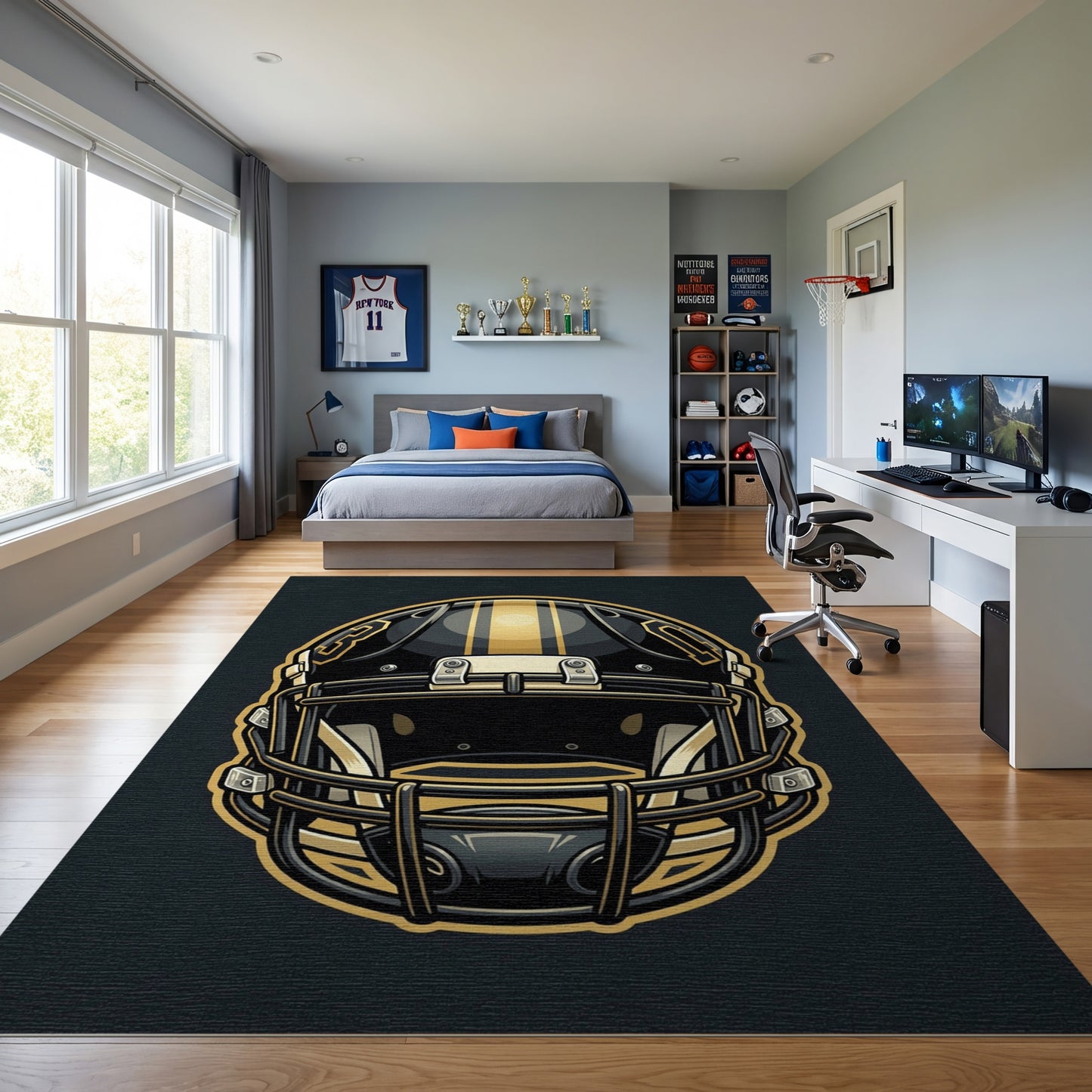 Bold Black Gold Striped Helmet Rug