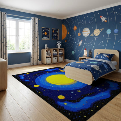 Vibrant Cosmic Sun Planets Stars Rug