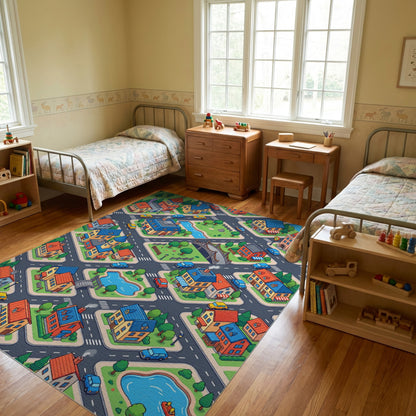 Vibrant Isometric Colorful Townscape Rug