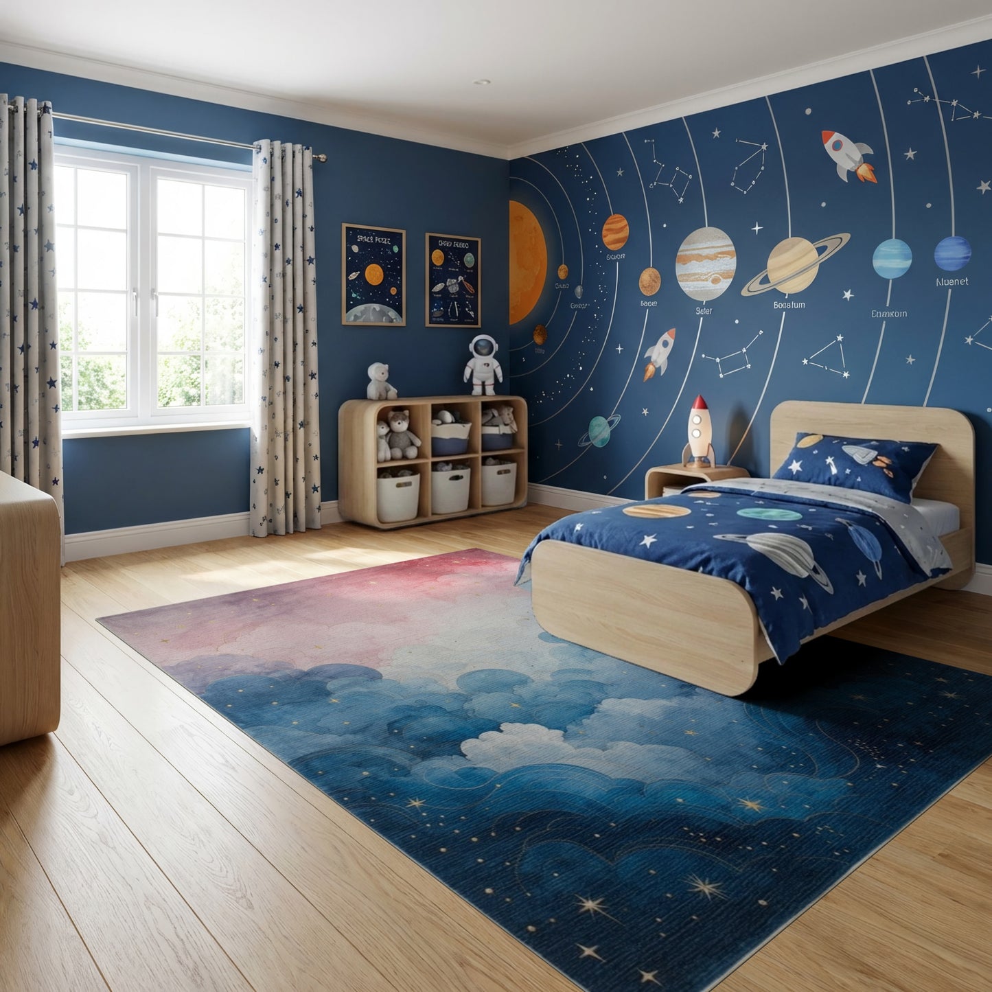 Dreamy Pink Blue Starry Clouds Rug