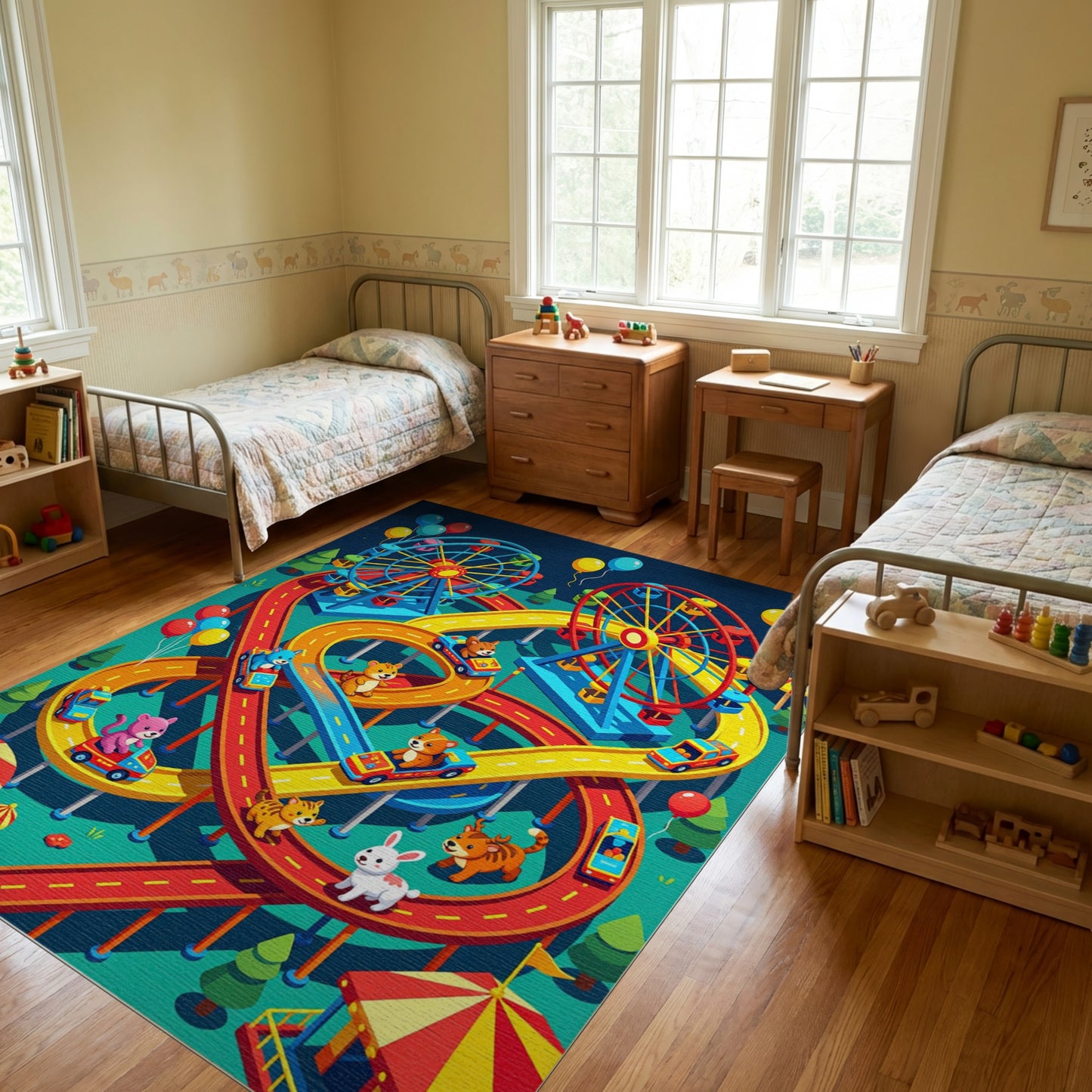 Colorful Carnival Animals Racing Rug