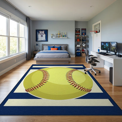 Yellow Softball Navy White Striped Rug