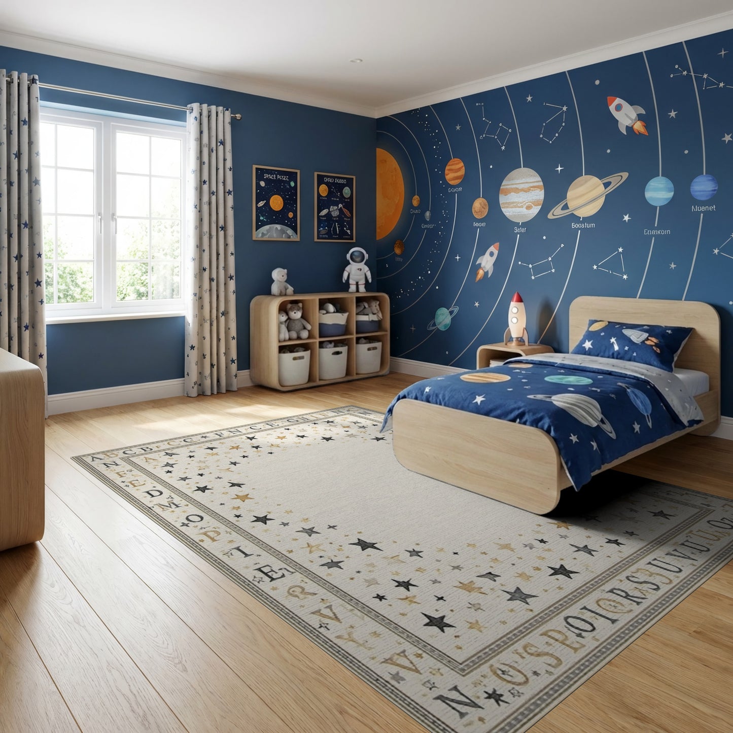 Black Gold Scattered Stars Alphabet Border Rug