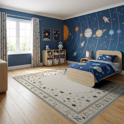 Black Gold Scattered Stars Alphabet Border Rug