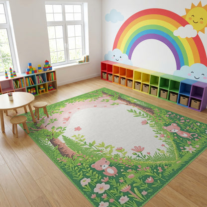 Whimsical Forest Teddy Bears Floral Rug
