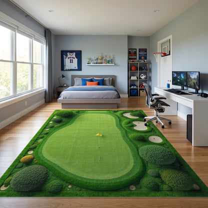 Whimsical Lush Green Golf Course Rug