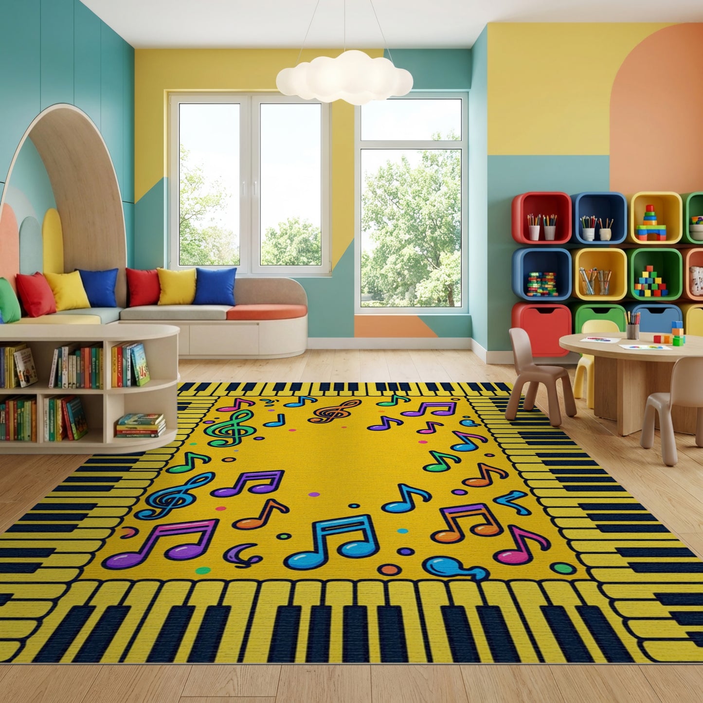 Yellow Piano Keys Colorful Notes Rug