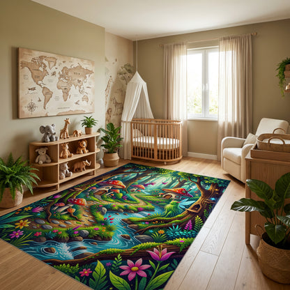 Whimsical Enchanted Mushroom Fairy Forest Rug