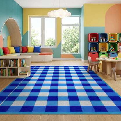 Classic Blue White Checkered Rug