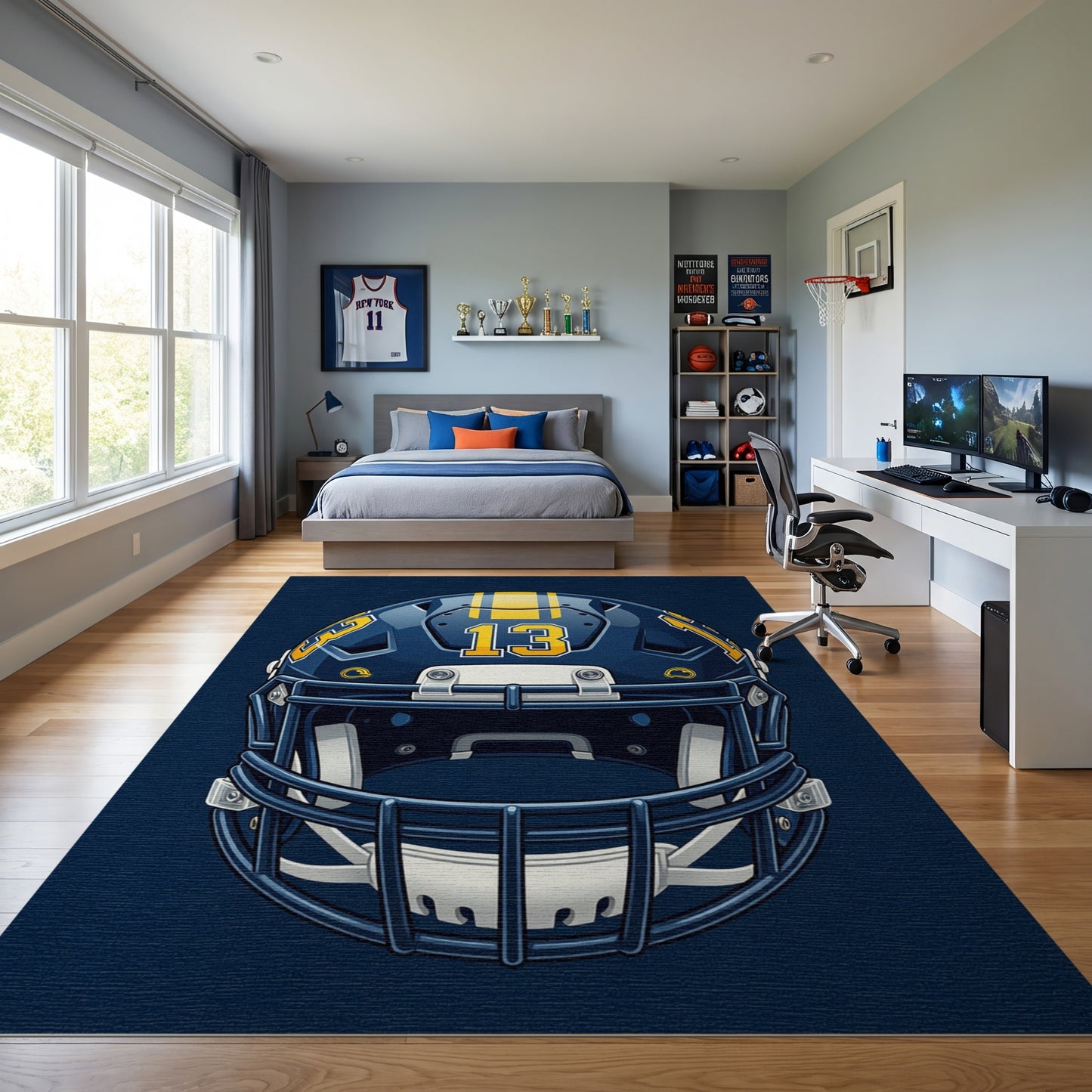 Bold Navy Gold Striped Helmet 13 Rug