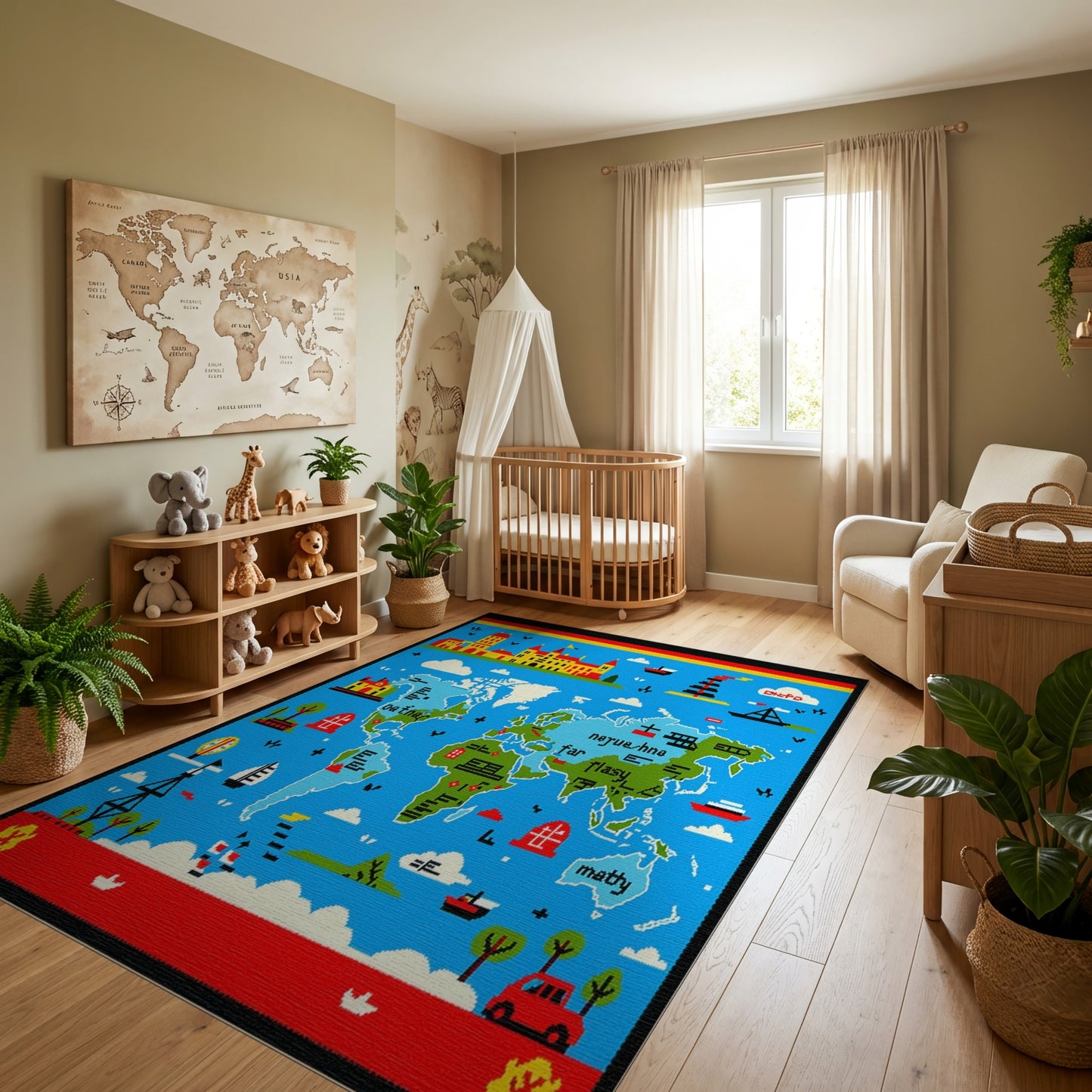Colorful Pixelated World Map Rug