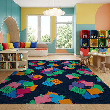 Whimsical Multicolor Sticky Notes Navy Rug