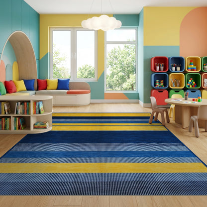 Bold Navy Gold Striped Modern Rug
