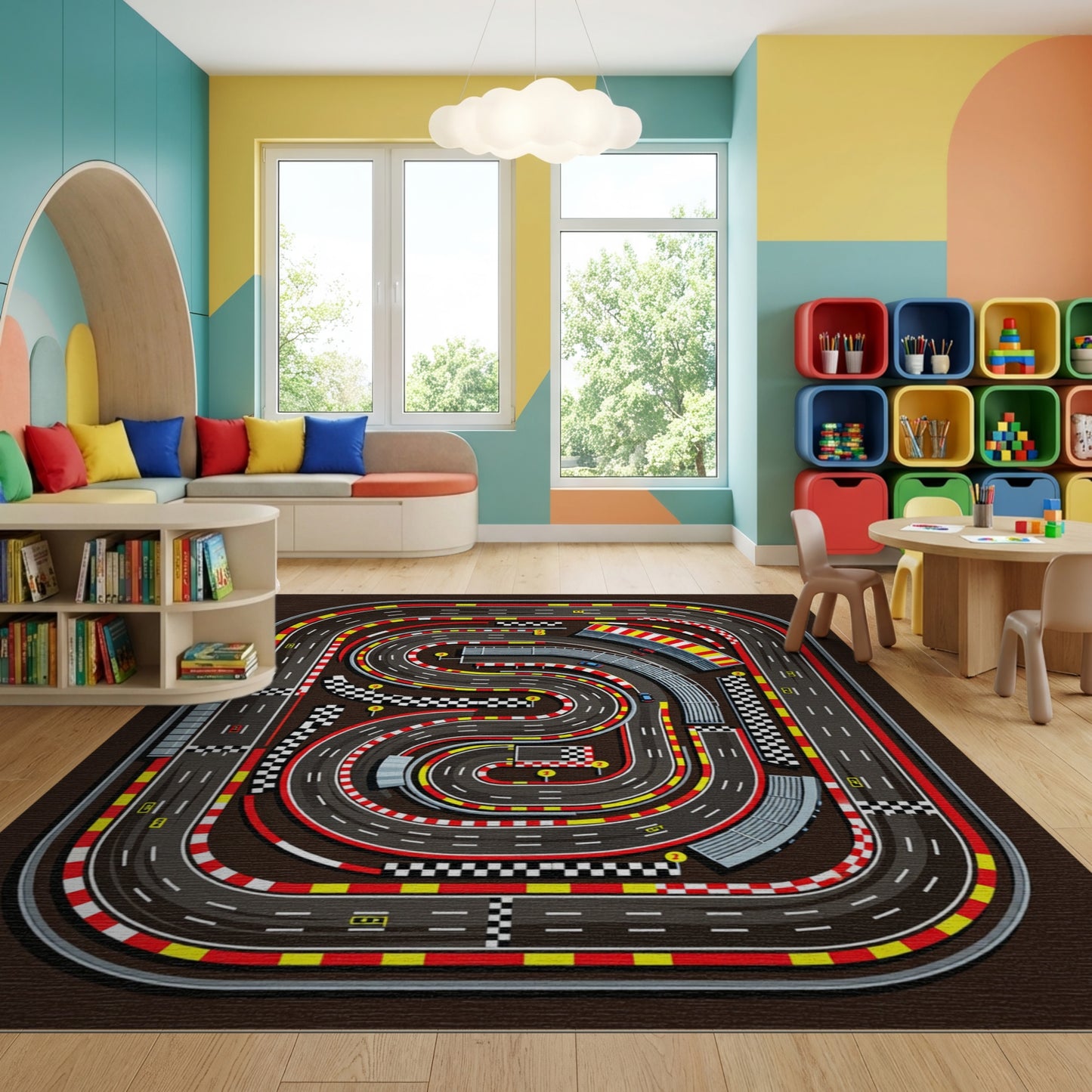 Dynamic Racing Circuit Checkered Curves Rug