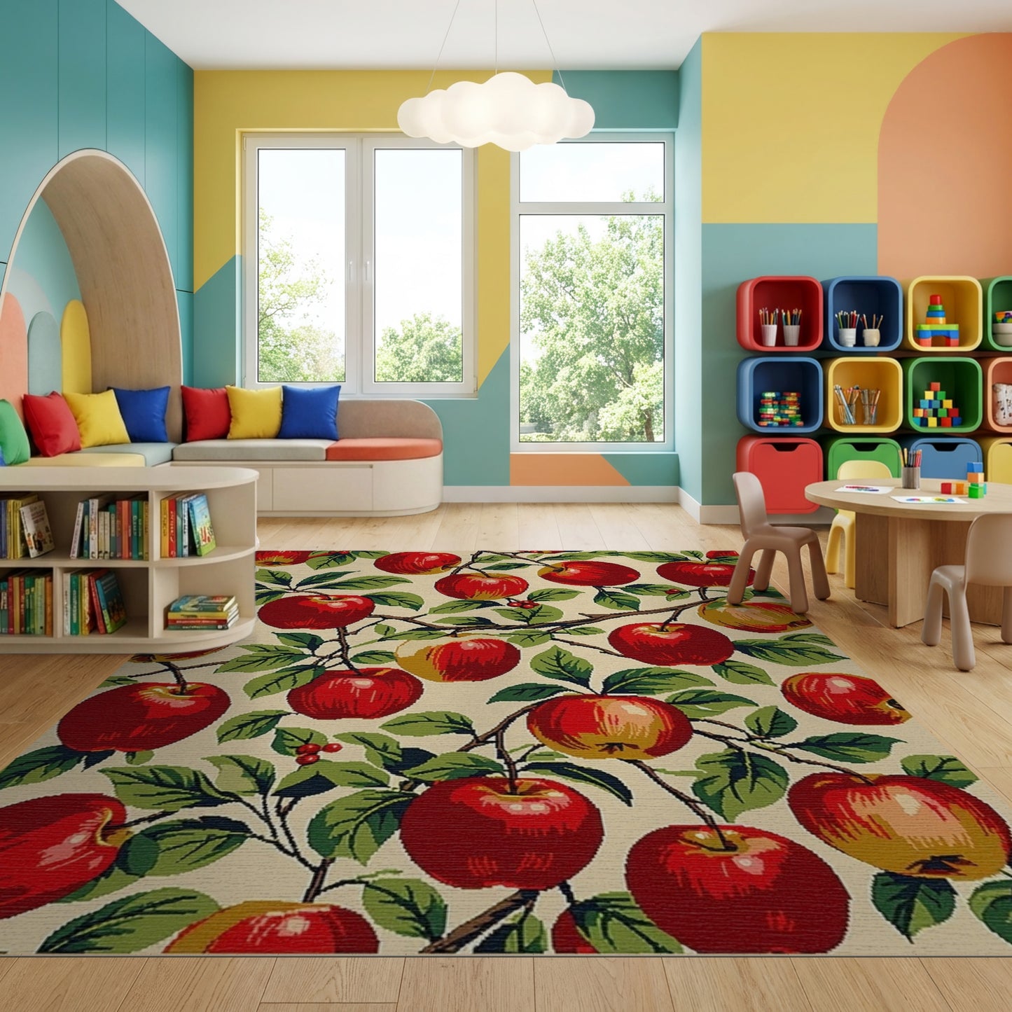 Vibrant Red Apples Leafy Branches Berries Rug