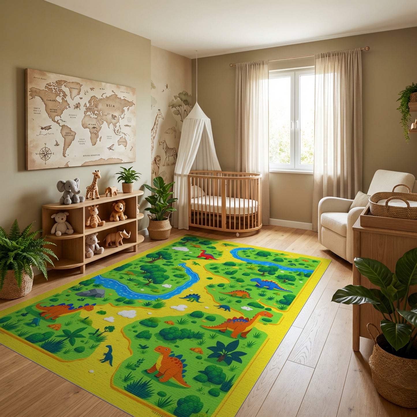 Whimsical Dinosaur Jungle River Rug
