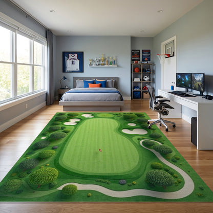 Vibrant Lush Green Golf Trees Bunkers Rug