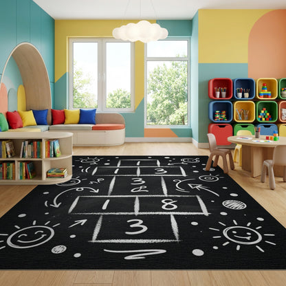 Playful Chalkboard Hopscotch Game Rug