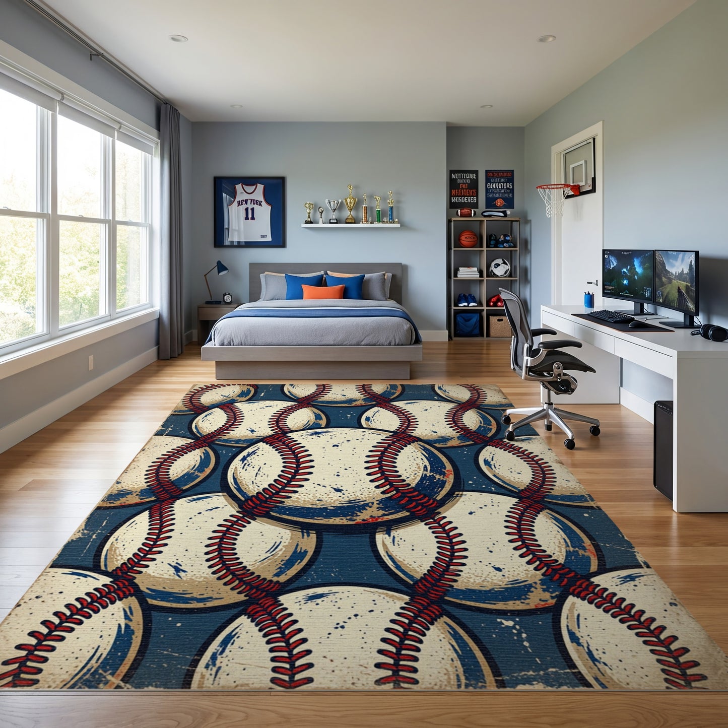 Vintage Distressed Baseball Navy Rug