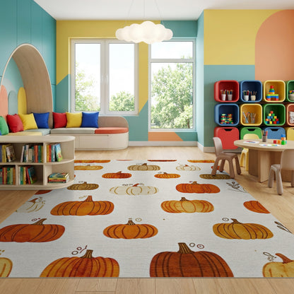 Whimsical Watercolor Pumpkin Warm Tones Rug