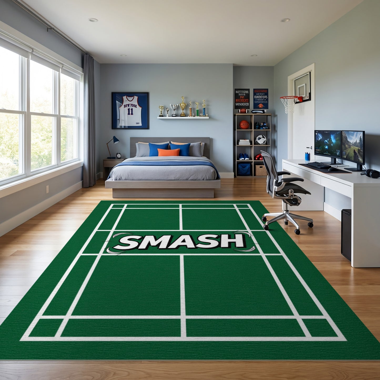 Green Badminton Smash Court Rug