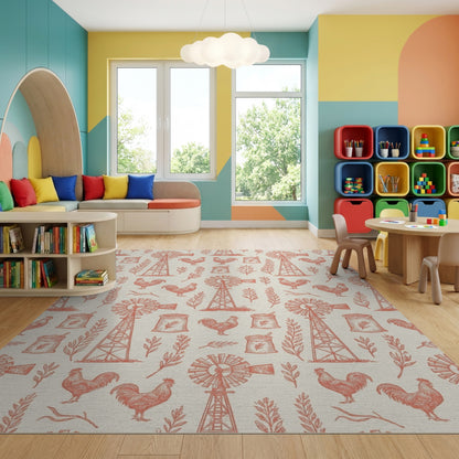 Rustic Windmill Rooster Wheat Farm Rug