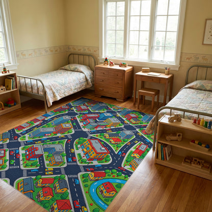 Vibrant Isometric Cityscape Pattern Rug