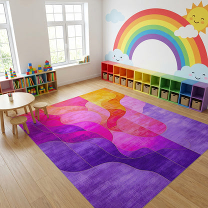 Vibrant Purple Pink Orange Abstract Waves Rug
