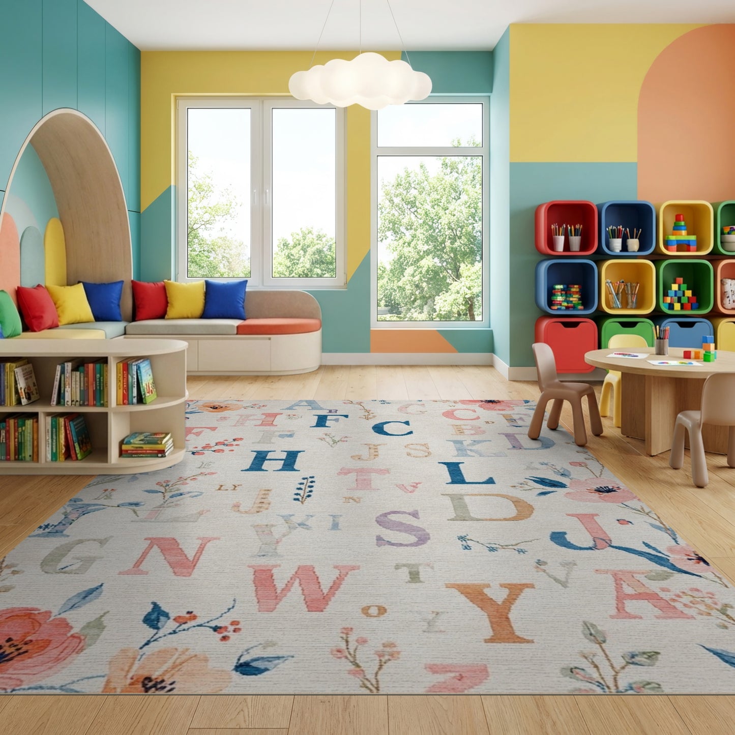 Whimsical Pastel Alphabet Floral Rug