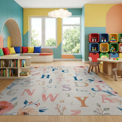 Whimsical Pastel Alphabet Floral Rug