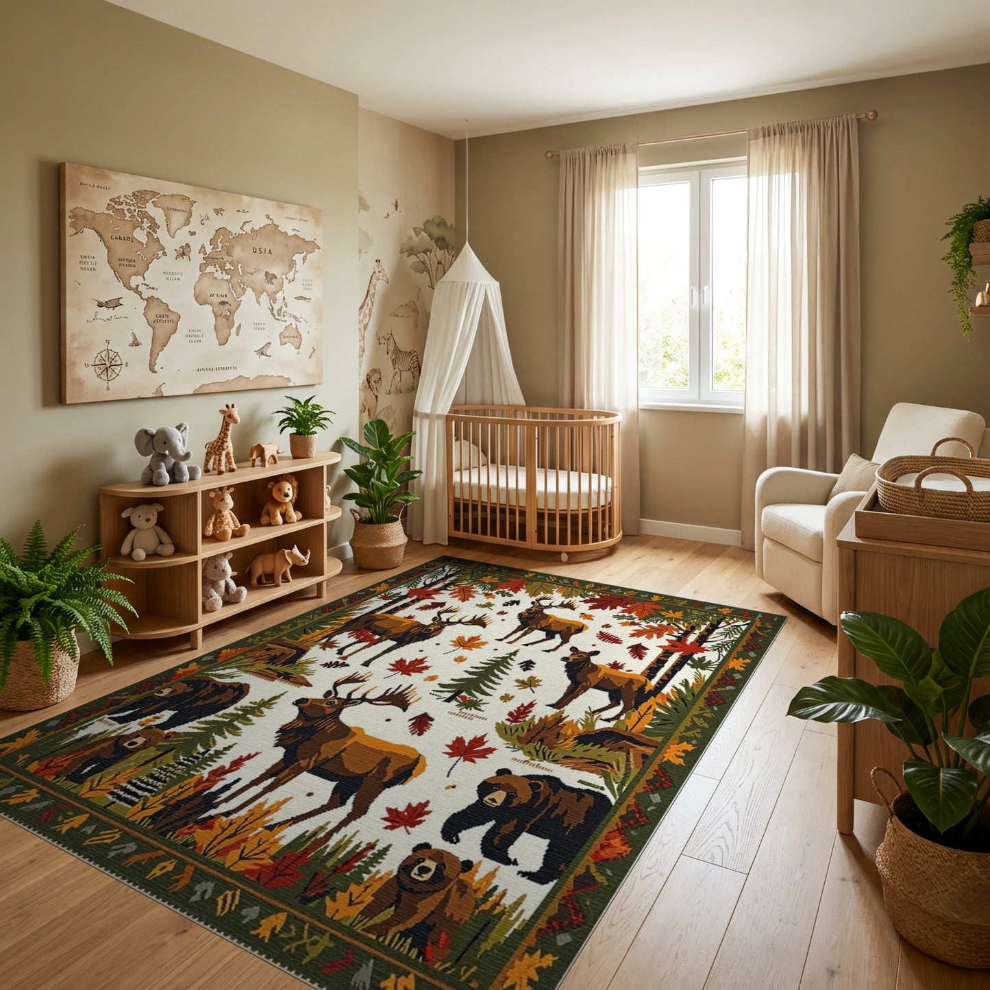 Rustic Autumn Elk Bear Forest Rug