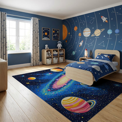 Vibrant Cosmic Galaxy Planets Stars Rug