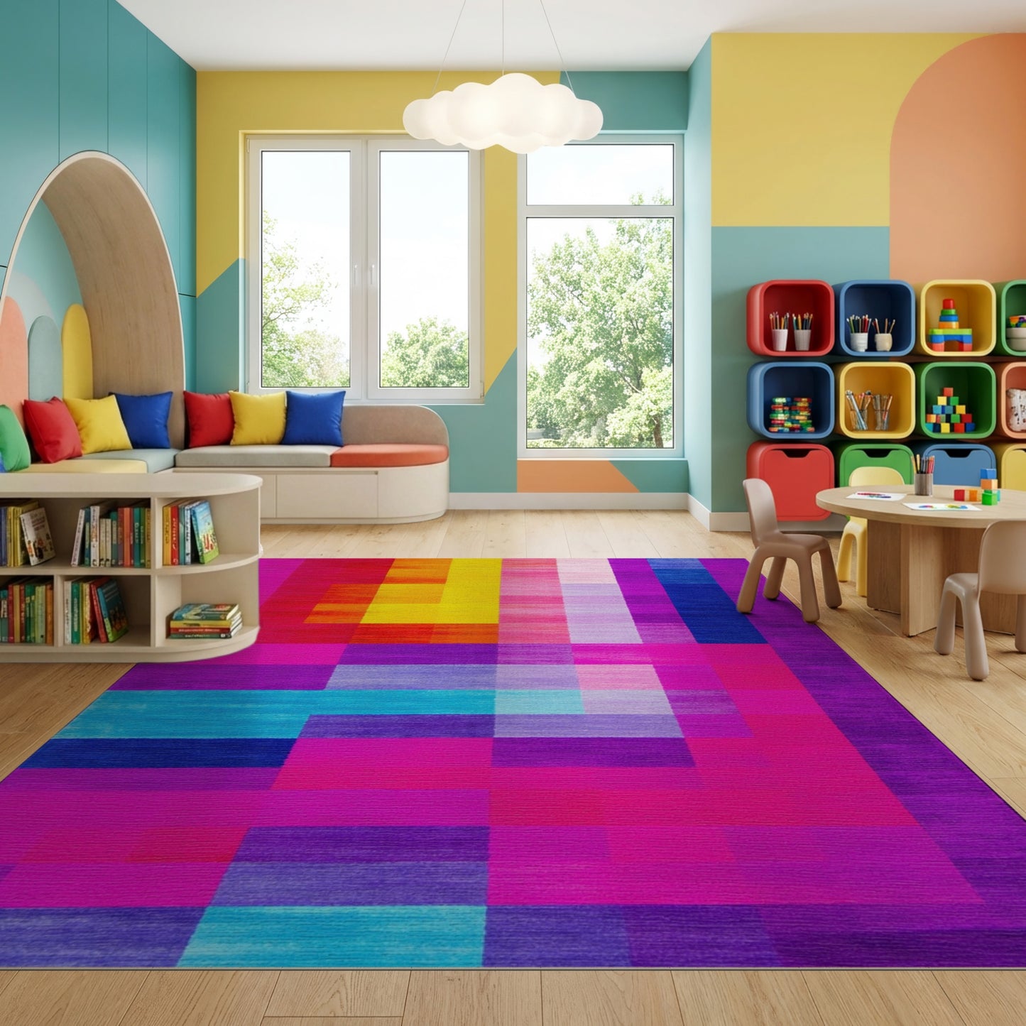 Vibrant Geometric Color Blocks Rug
