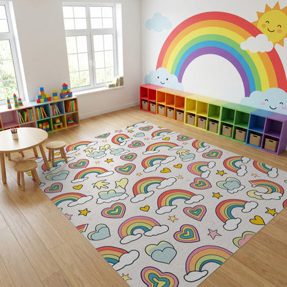Whimsical Rainbow Hearts Stars Clouds Rug