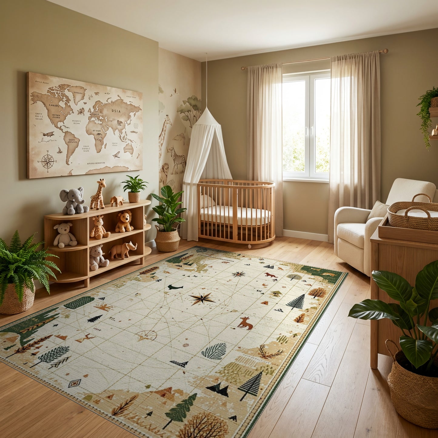 Earthy Forest Animals Map Rug