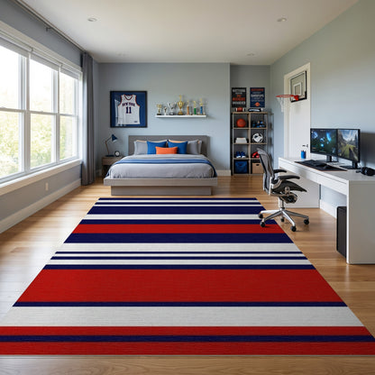 Navy Red White Bold Striped Rug