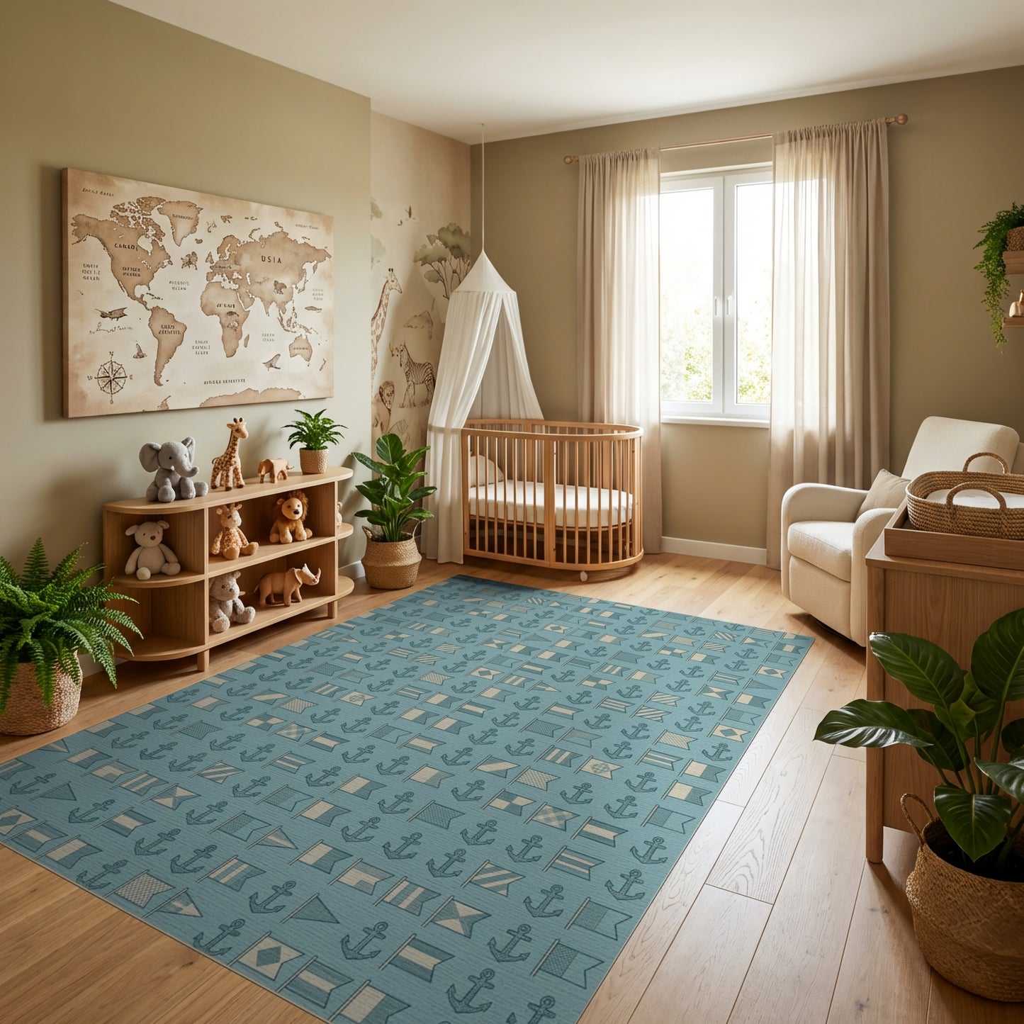 Teal Nautical Flags Anchors Rug