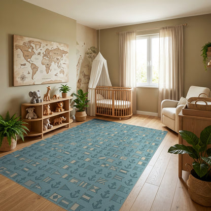 Teal Nautical Flags Anchors Rug