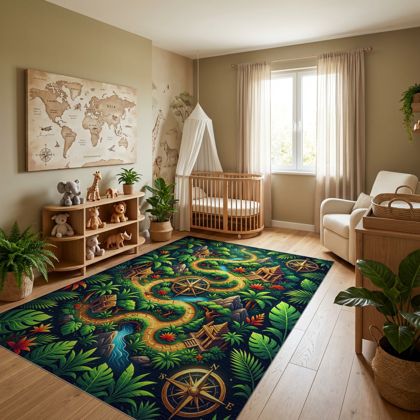 Lush Tropical Golden Trail Temple Compass Rug