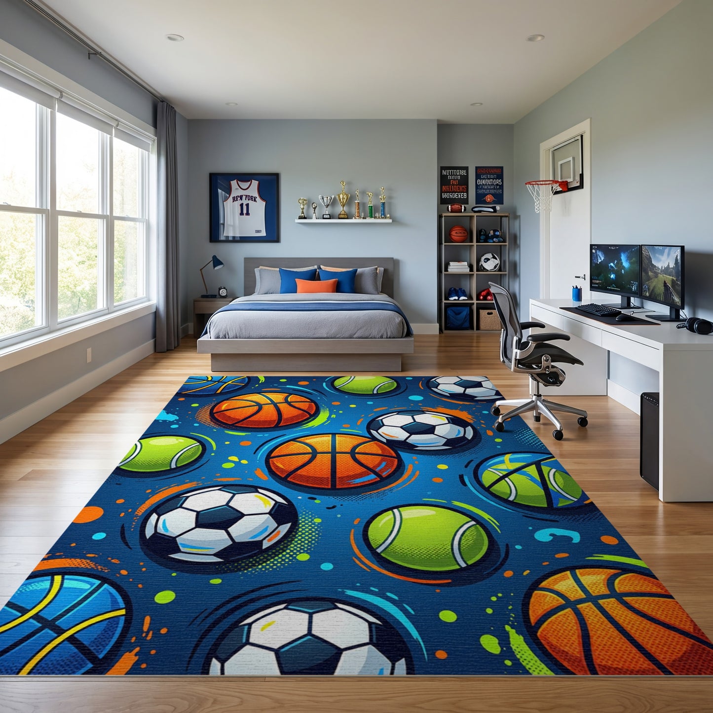 Vibrant Basketball Soccer Tennis Balls Rug 2