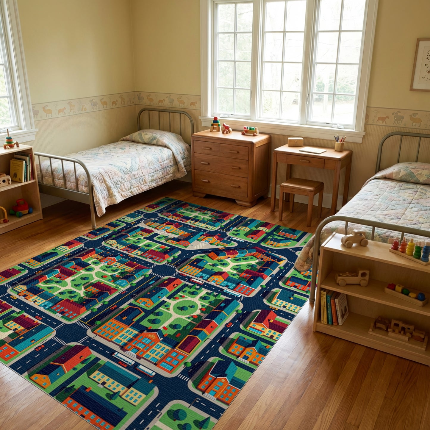 Vibrant Isometric City Neighborhood Rug