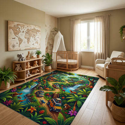Vibrant Lush Jungle Safari Adventure Rug
