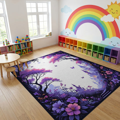 Dreamy Purple Forest Castle Butterflies Rug