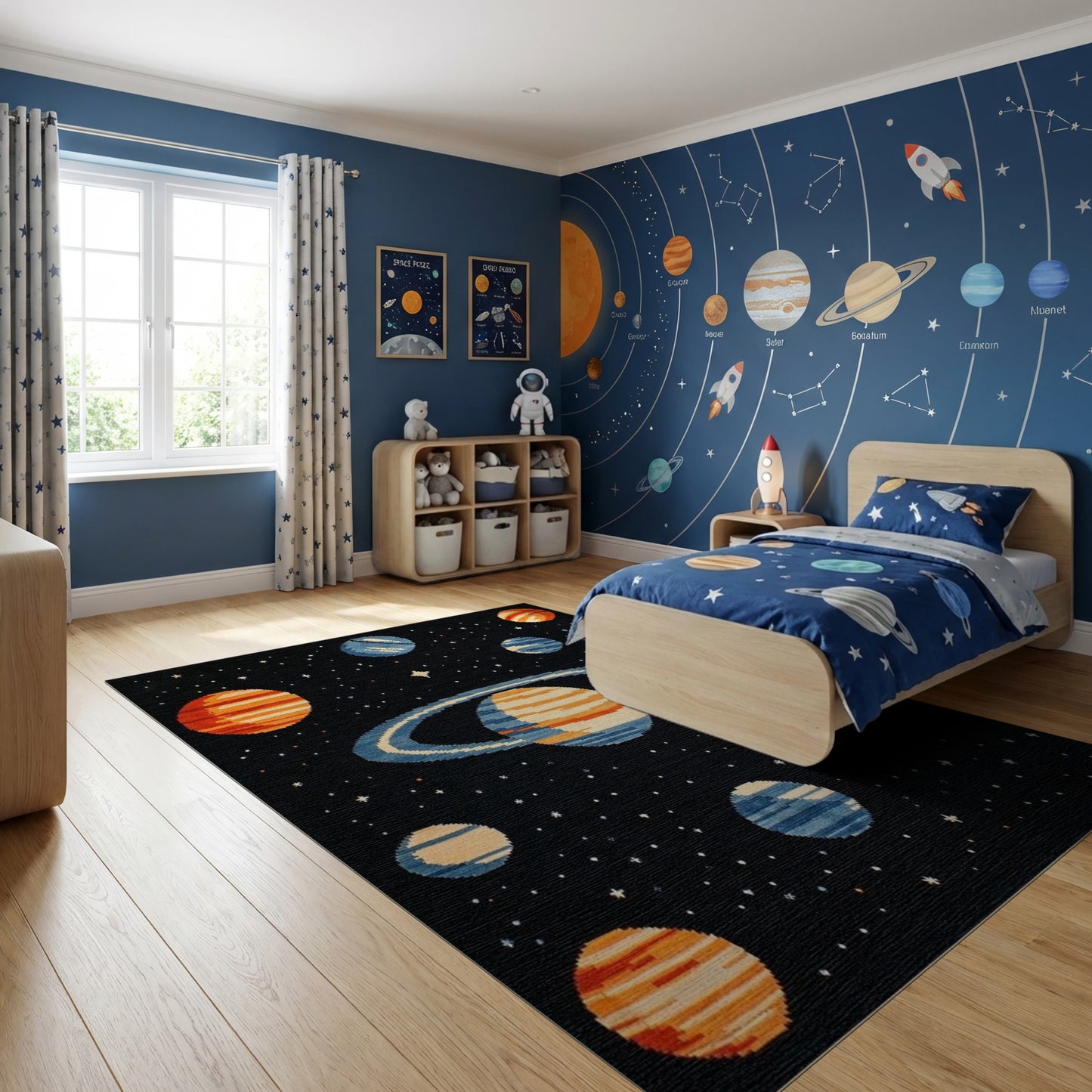 Pixelated Cosmic Planets Stars Rug