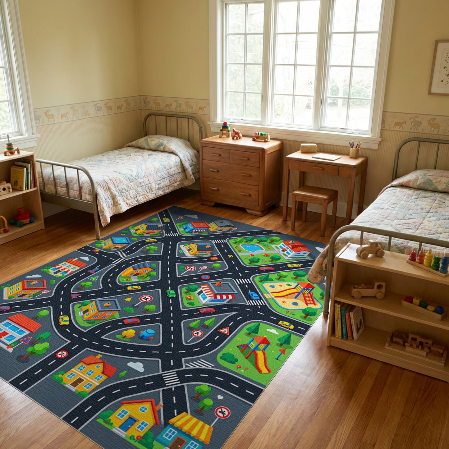 Colorful City Streets Playground Rug