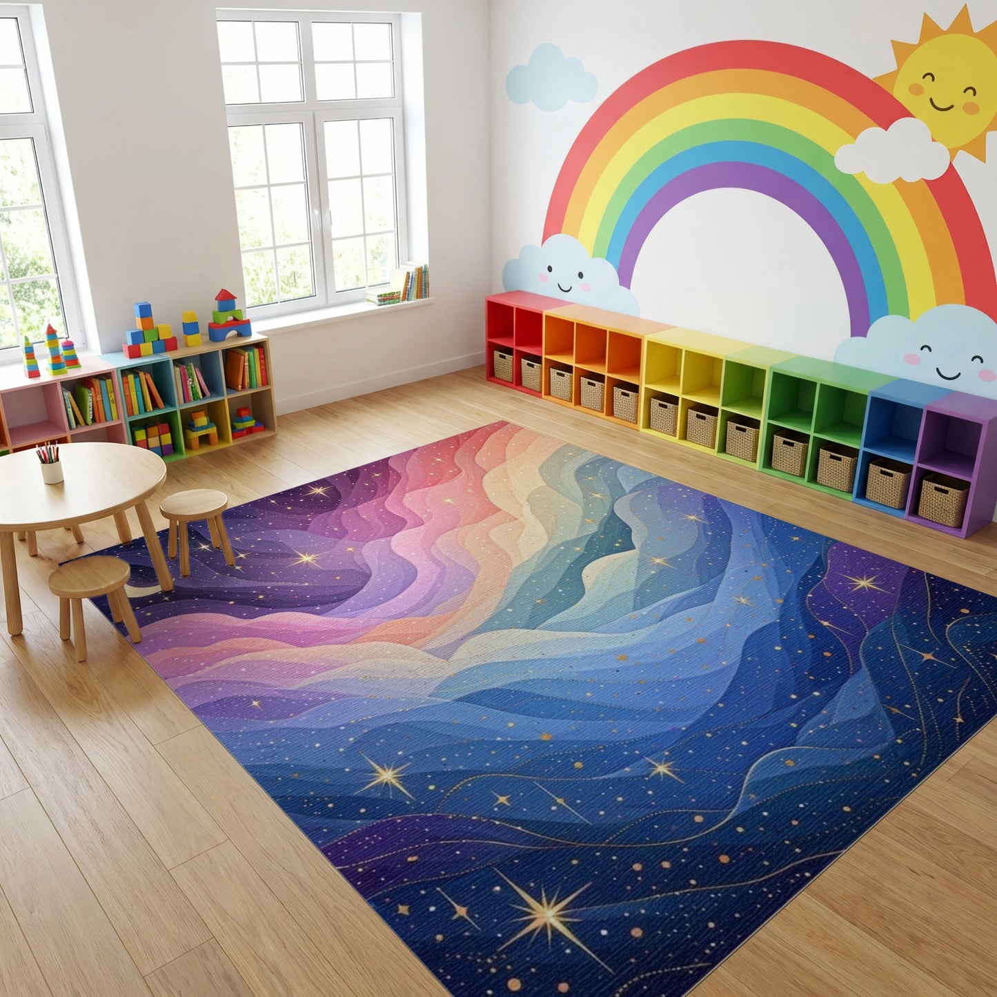 Dreamy Starry Wavy Clouds Rug